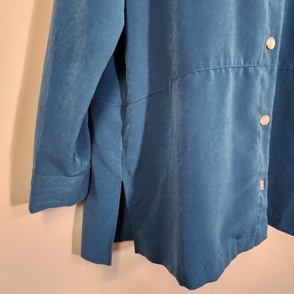 TravelSmith Womens Tunic Shirt Micro Suede Large Teal Blue Button Up Long Sleeve - Picture 6 of 10